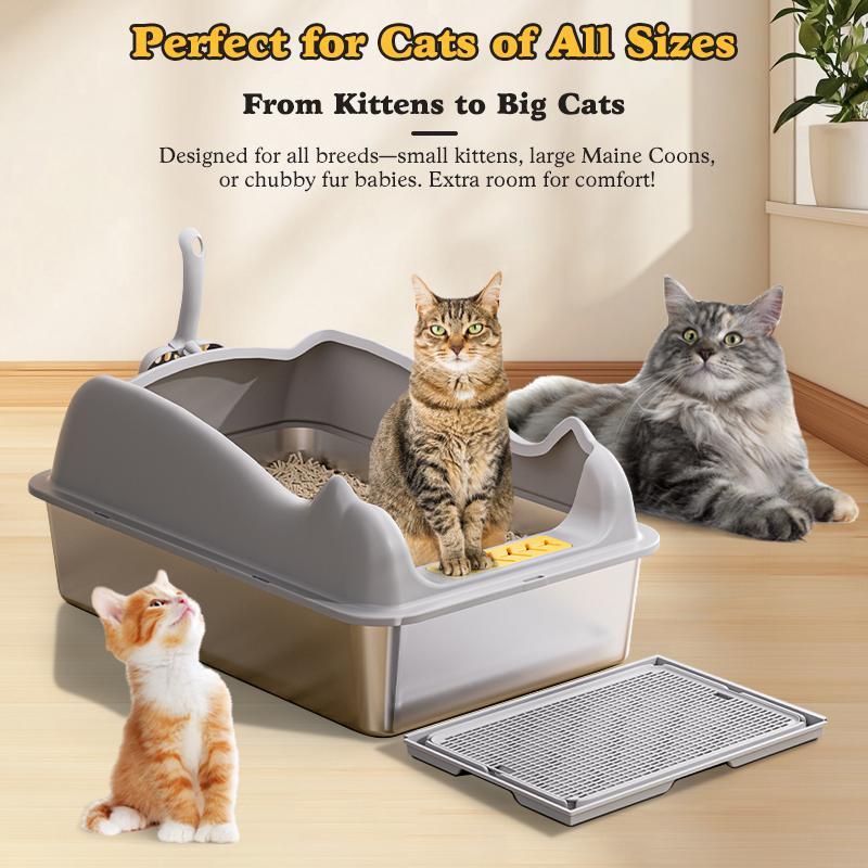 Automatic Cat Litter Box Stainless Steel Large Easy Clean Tray