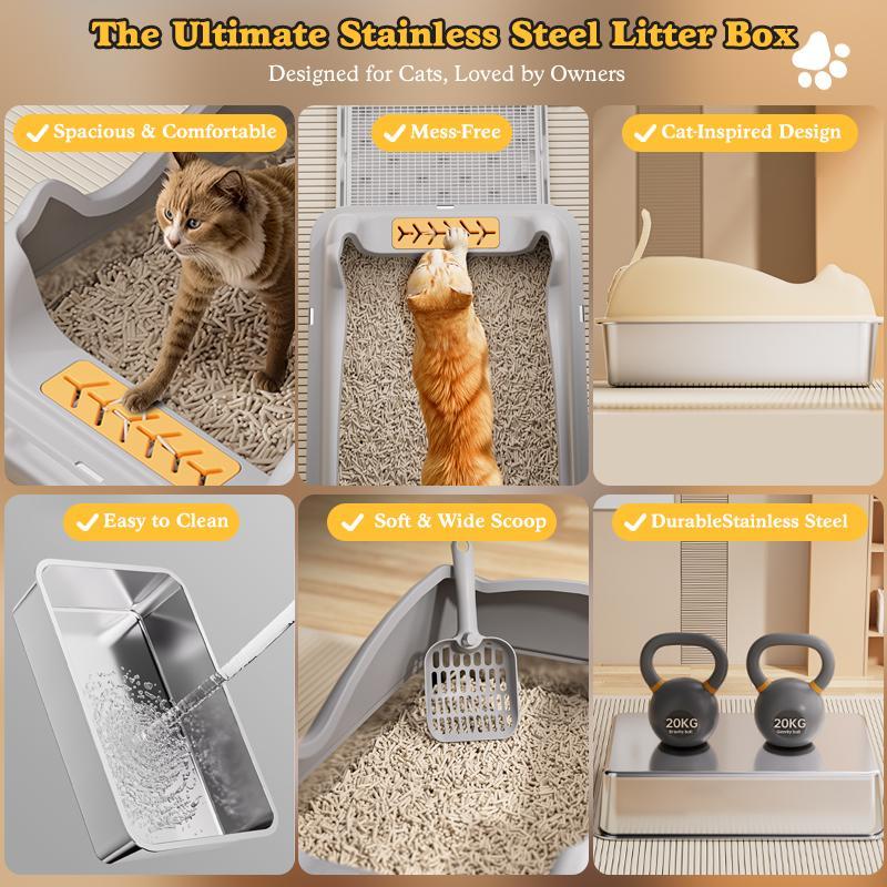Automatic Cat Litter Box Stainless Steel Large Easy Clean Tray