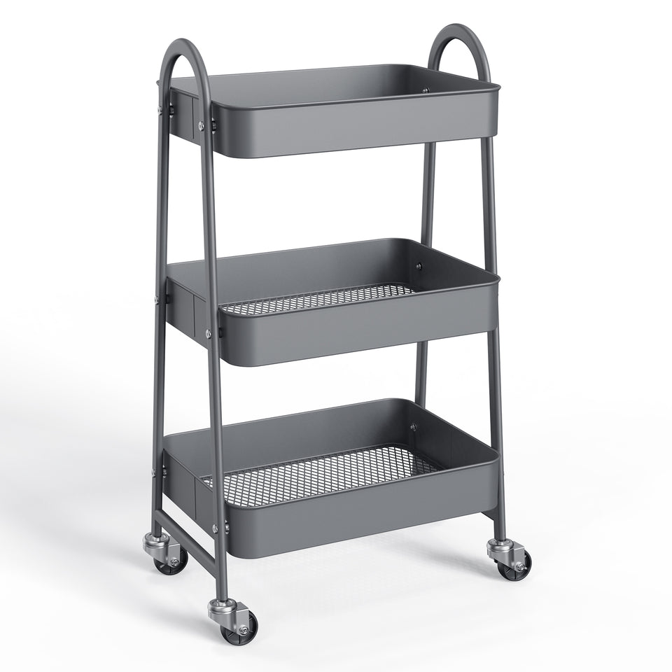 3-Tier Small Rolling Storage Cart with Wheels, Metal Utility Organizer