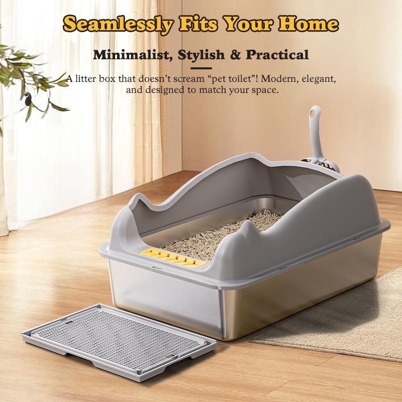 Automatic Cat Litter Box Stainless Steel Large Easy Clean Tray