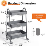 3-Tier Small Rolling Storage Cart with Wheels, Metal Utility Organizer