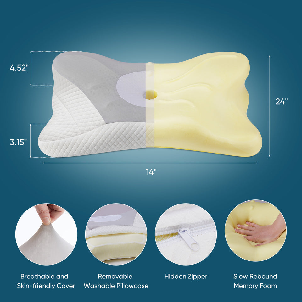 Ergonomic Memory Foam Neck Pillow with Cervical Support for Sleep