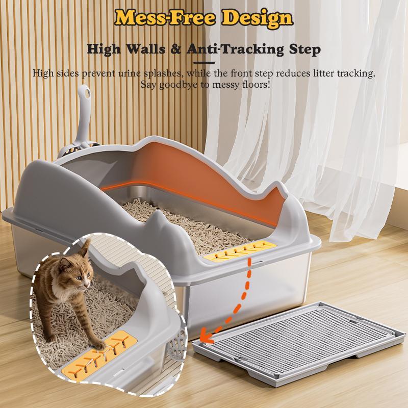 Automatic Cat Litter Box Stainless Steel Large Easy Clean Tray