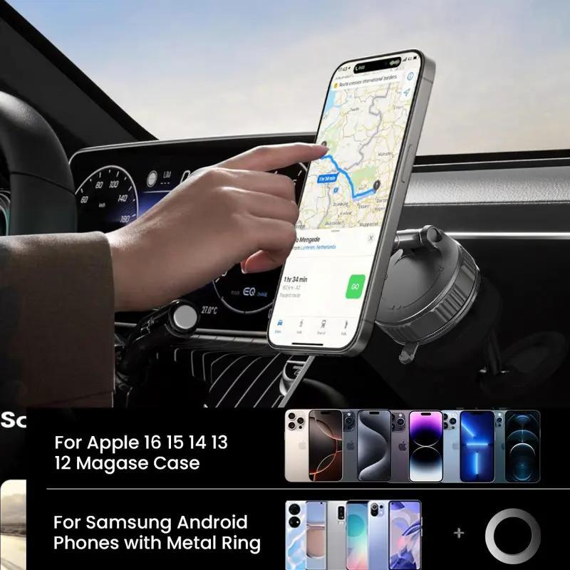 Retractable Magnetic Car Phone Holder 360° Vacuum Suction Mount.