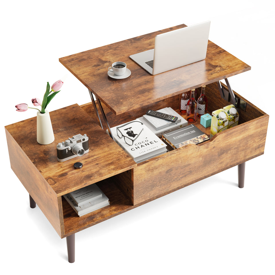 lift top living room coffee table with hidden storage and shelf