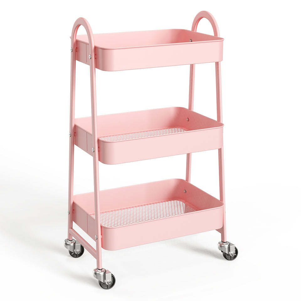 3-Tier Small Rolling Storage Cart with Wheels, Metal Utility Organizer